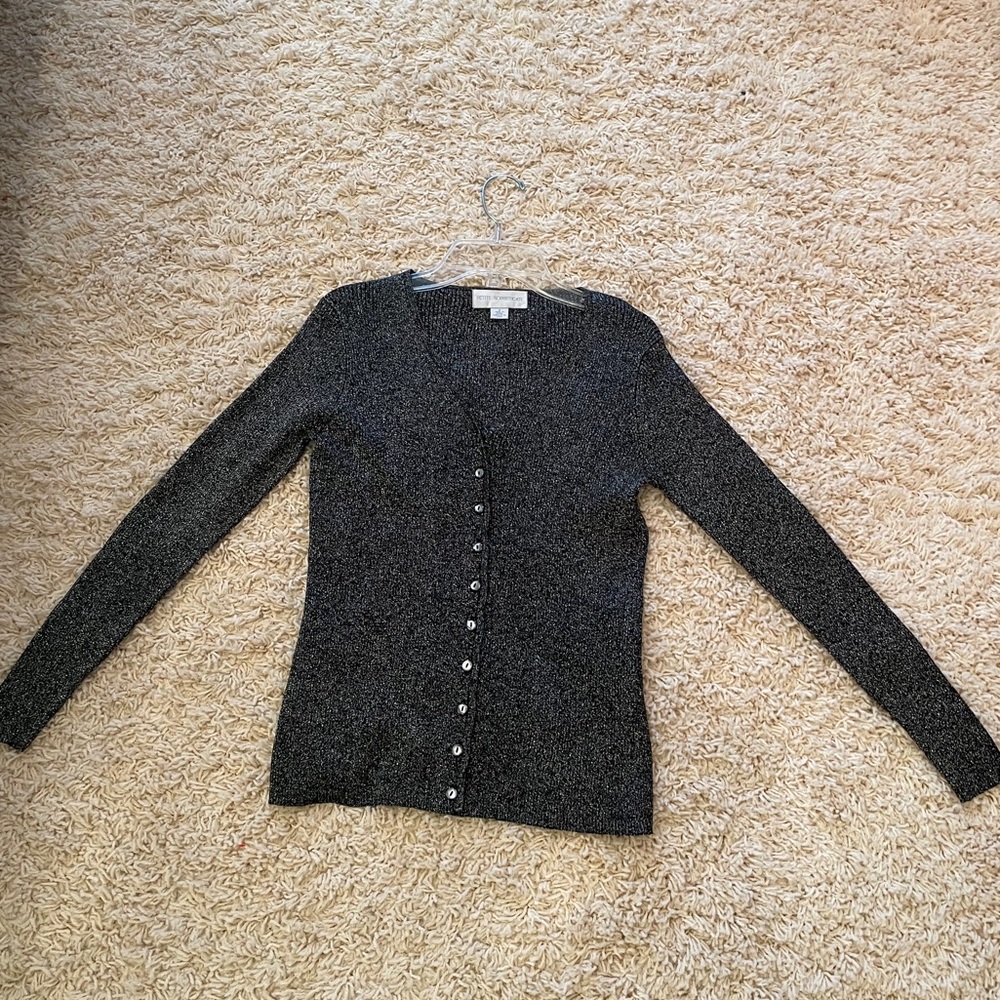 Black v neck button down w/sparkly fabric